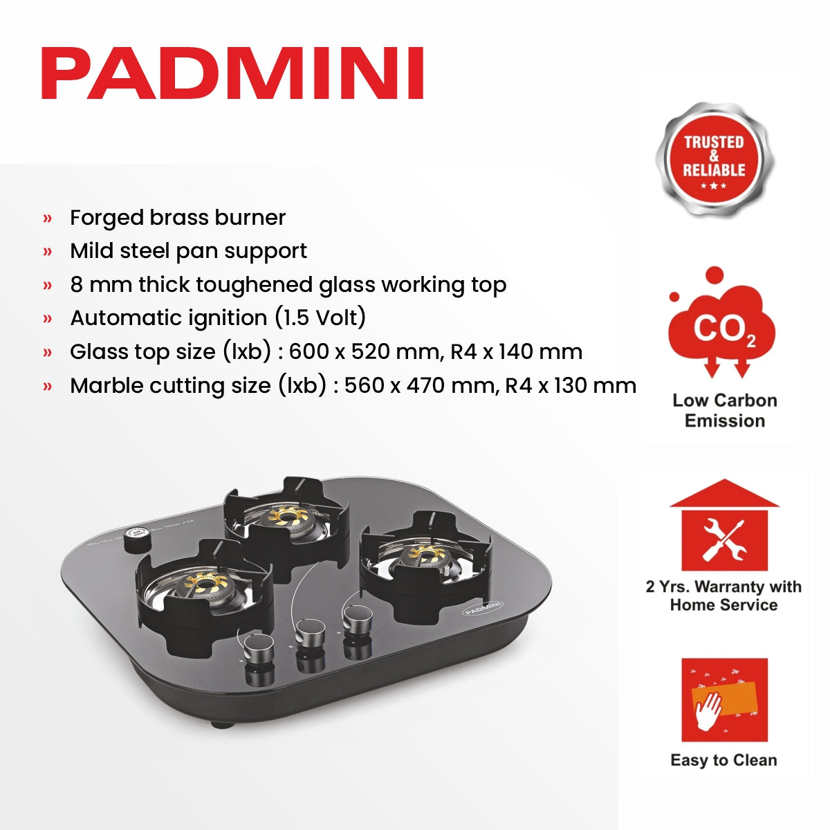 PADMINI Gas Hob 300 GL IB