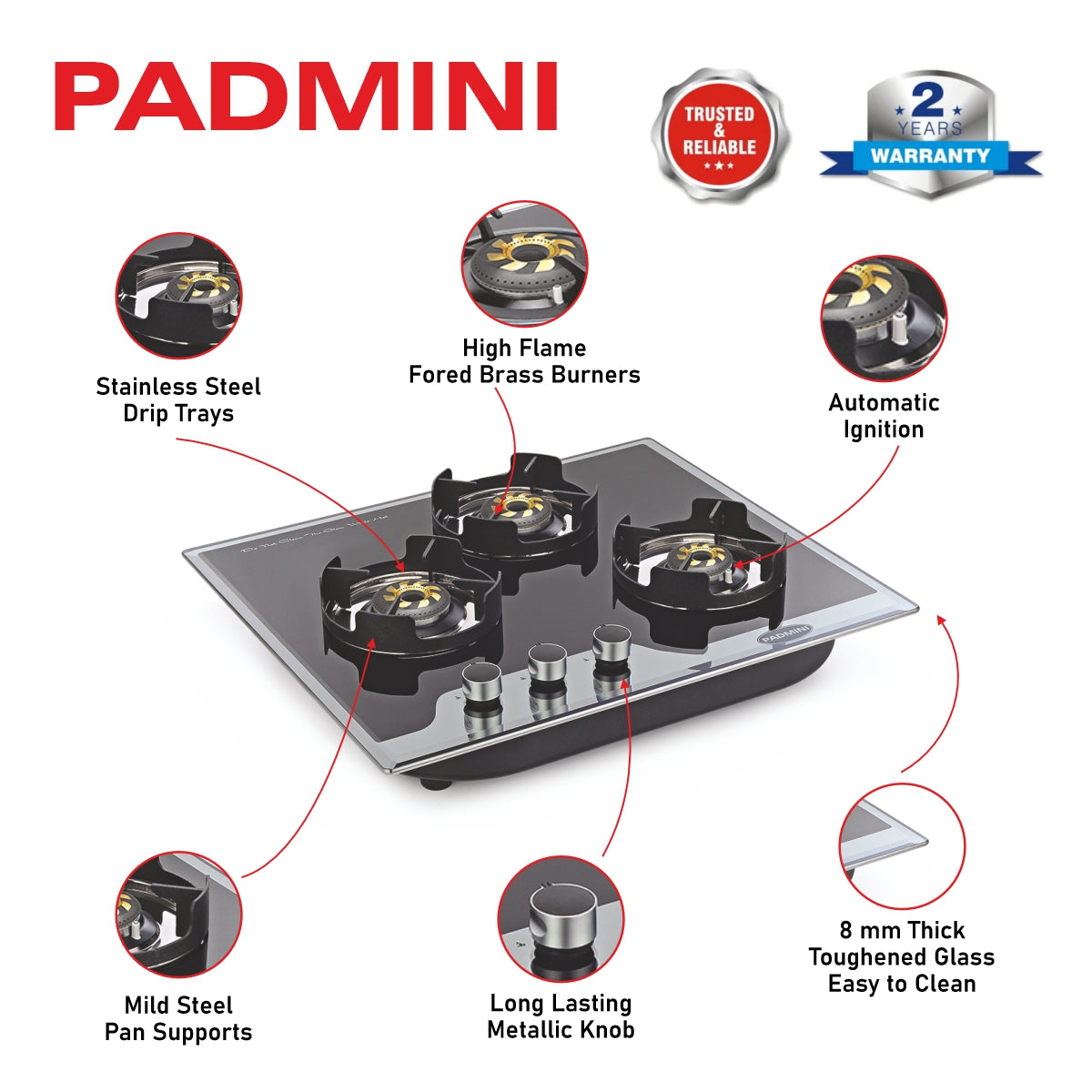 PADMINI Gas Hob 302 GL IB HF (High Flame)