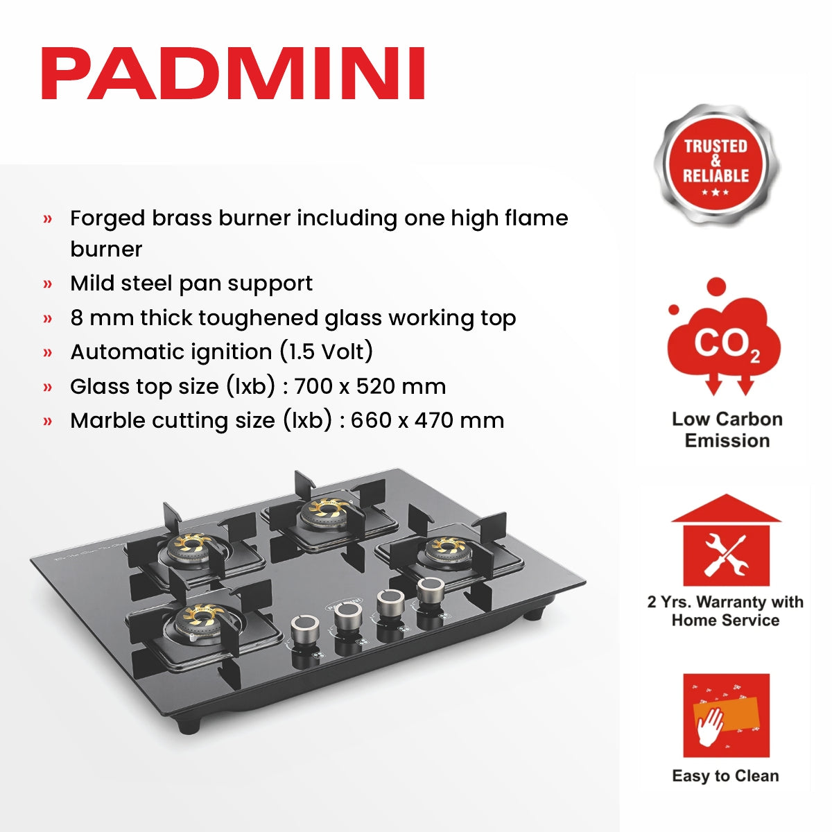PADMINI Gas Hob 406 GL IB HF (High Flame)