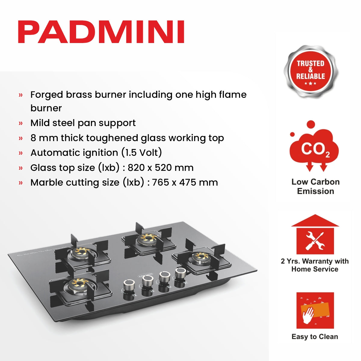 PADMINI Gas Hob 407 GL IB HF (High Flame)