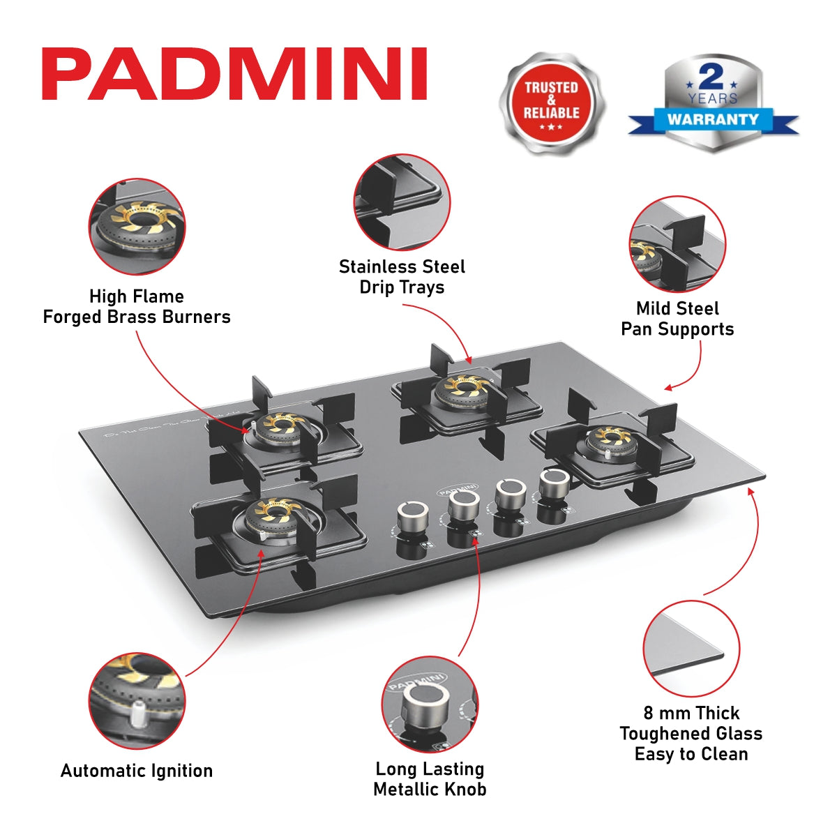 PADMINI Gas Hob 407 GL IB HF (High Flame)