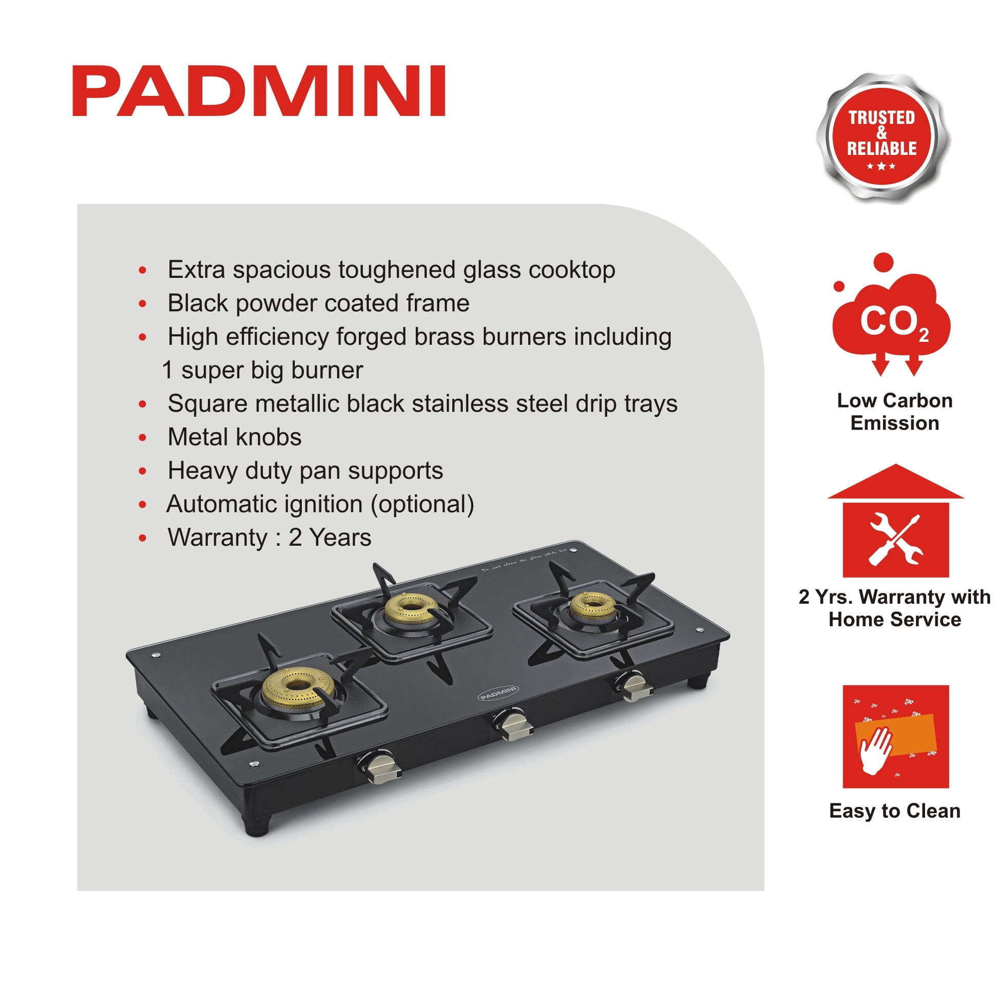 PADMINI 3 Burner Cooktop 3GT Elite - PADMINI APPLIANCES
