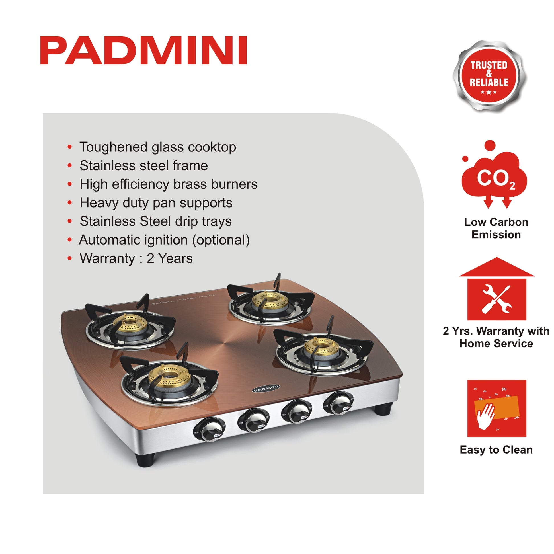 PADMINI 4 Burner Cooktop 4GT Kopper