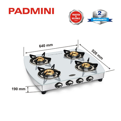 PADMINI 4 Burner Cooktop 4GT White Curve